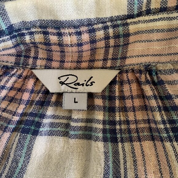 Rails Plaid Button Down Shirt Large Blue Cotton Soft Short Sleeve Top - Picture 5 of 7